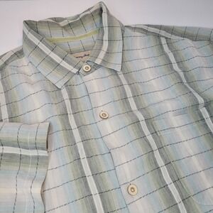 Tommy Bahama Button Up Size  XL Silk/Cotton Blend‎ Shirt Green Stripe